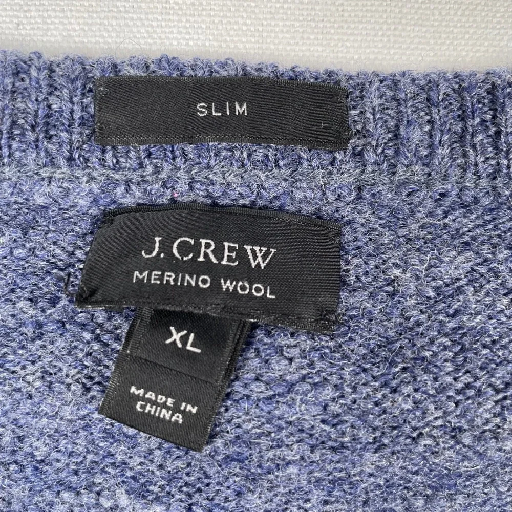 J.‎ Crew Merino Wool Sweater V-Neck Elbow Patch Slim Fit Blue XL
